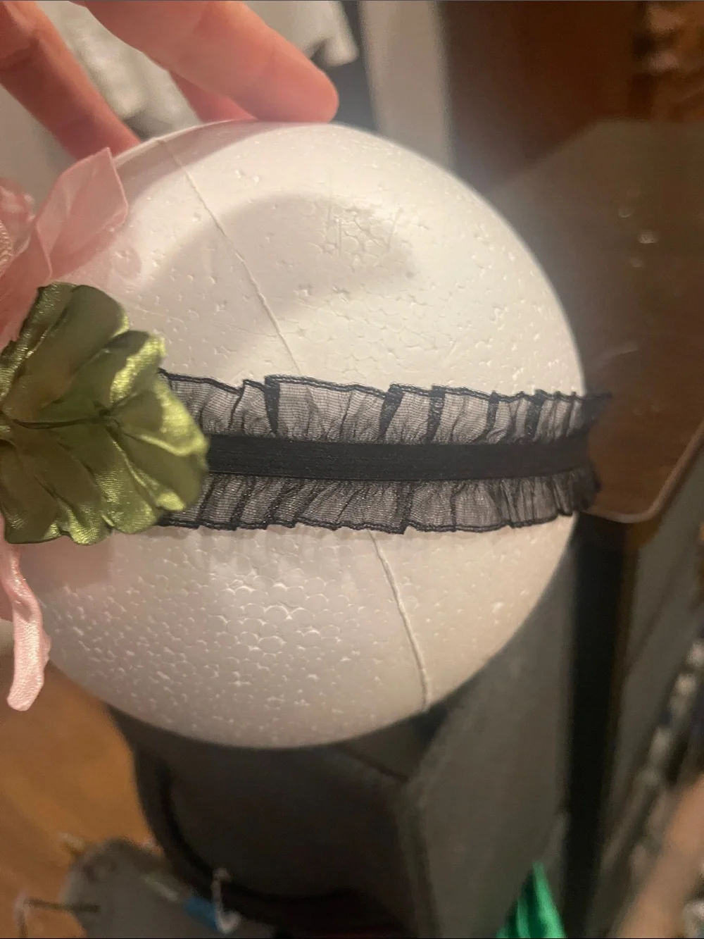 Blush Pink Floral Headband with Green Leaf Accent